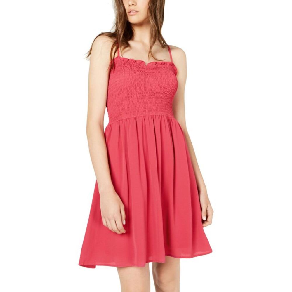 BEBOP Womens Ruffled Spaghetti Strap Square Neck Mini Sheath Dress